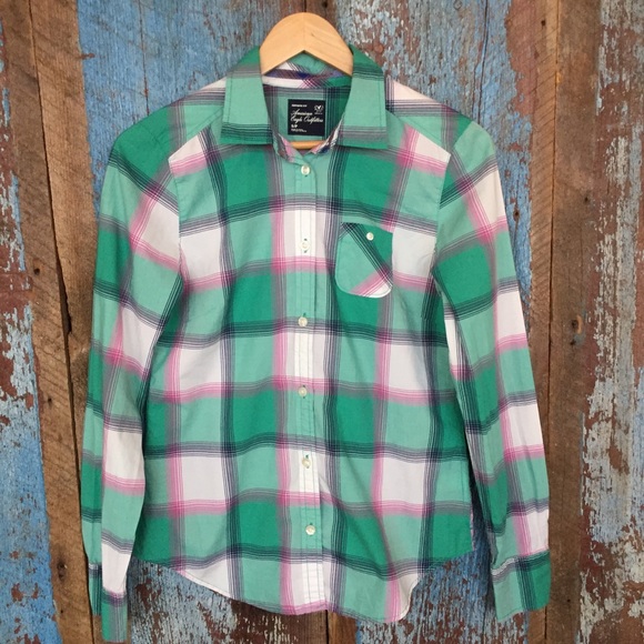 American Eagle Plaid Button Down Top - Picture 1 of 4